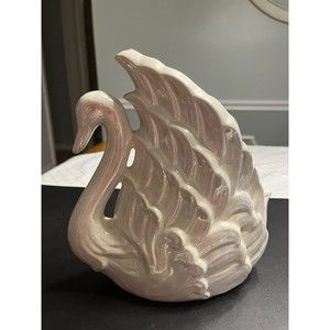 Vintage Iridescent Ceramic Swan Vase Bowl Planter Artist Signed